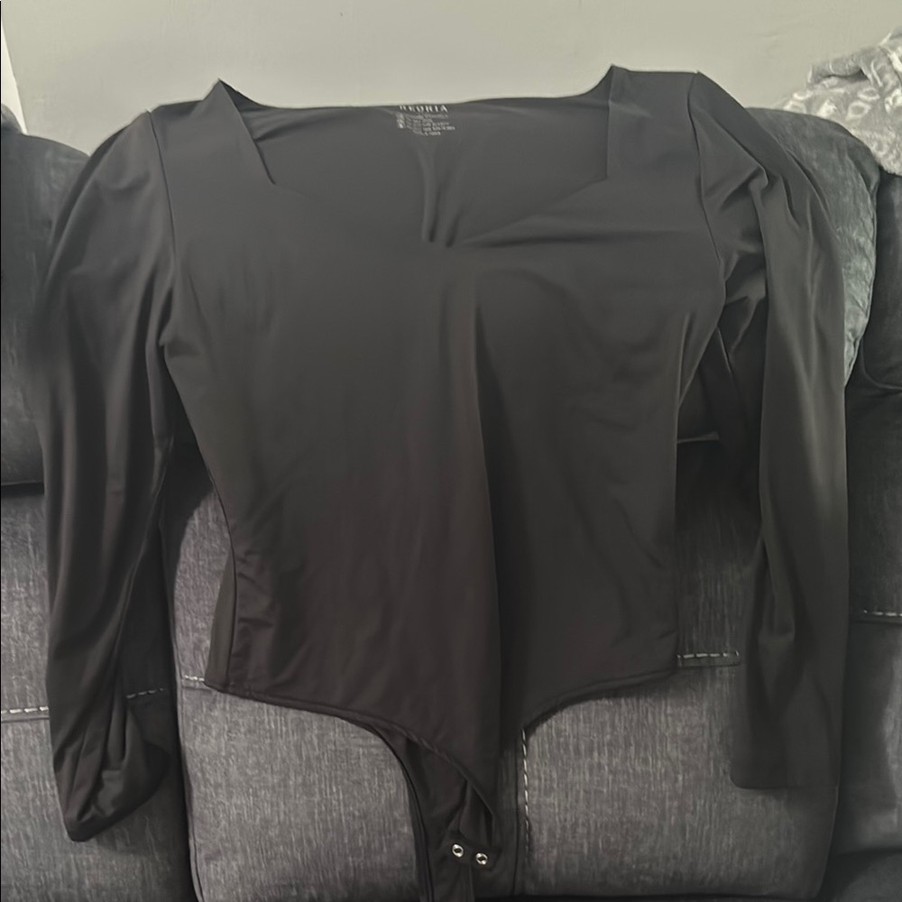 ReoRia Black Asymmetrical Fitted Bodysuit